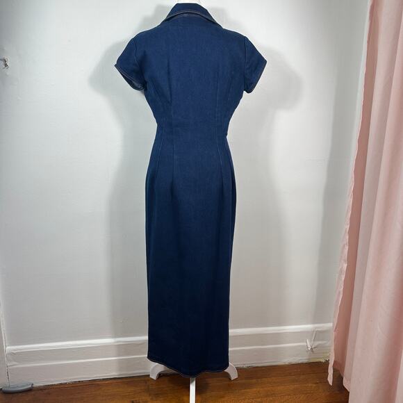 VTG Vesti Denim Shirt Dress Blue Button Front Midi Short Sleeve Utility Retro L - Picture 2 of 13